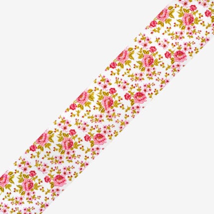 Semilac Folia Transferowa Blooming Flowers 34 – pasek folii z drobnymi różami i złotymi listkami na białym tle