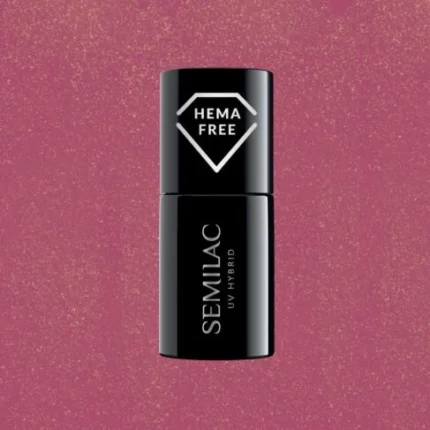 Semilac Lakier Hybrydowy 377 Shimmer Stone Ruby 7 ml. – czarna buteleczka HEMA FREE na rubinowym brokatowym tle