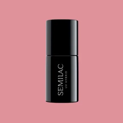 SEMILAC Lakier hybrydowy 581 DELICATE CORAL 7 ml – czarna buteleczka na koralowo-roozowym tle