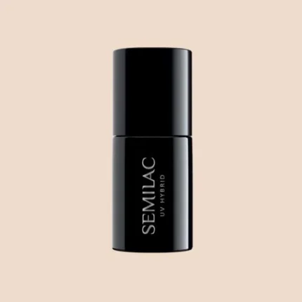 SEMILAC Lakier hybrydowy 584 JUST NUDE 7 ml – czarna buteleczka na kremowym beoowym tle