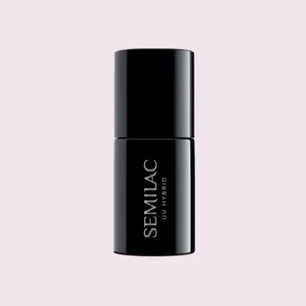 SEMILAC Lakier hybrydowy 385 PASTEL PINK SKY 7 ml. – czarna buteleczka na pastelowym różowym tle