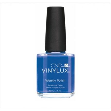 Vinylux #238 Blue Eyeshadow – niebieski lakier w szklanej butelce z czarną nakrętką