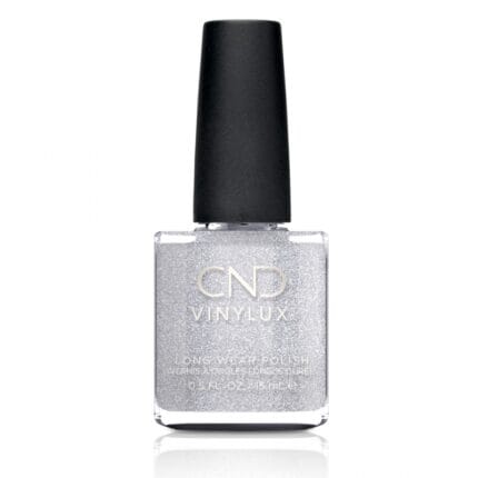 Lakier CND Vinylux After Hours 291 – butelka z czarną nakrętką, srebrny brokat