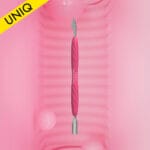 Staleks Kopytko Uniq PQ-10/3 - kopytko z różową rączką na różowym tle z banerem UNIQ w rogu