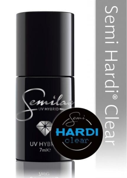 SEMILAC Lakier hybrydowy Semi Hardi Clear HARD – czarna buteleczka z bocznym opisem i logo Hardi Clear
