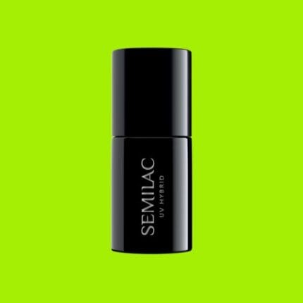 Semilac 564 Neon Lime 7 ml. Garden Party – czarna buteleczka lakieru na limonkowym tle, logo UV Hybrid
