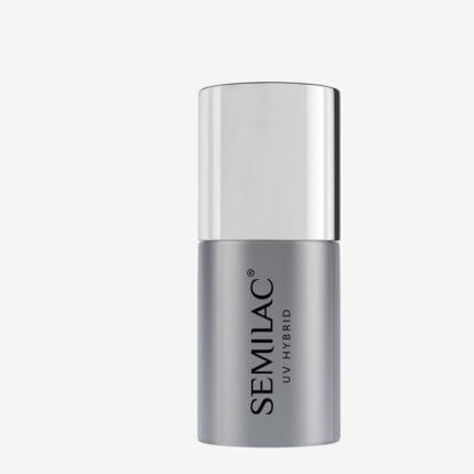 Semilac Top No Wipe Real Color 11 ml – szara buteleczka UV Hybrid ze srebrną zakrętką na jasnym tle