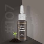 Bh Brow Henna Dark Earth #107 – brązowa buteleczka na stylizowanym tle z sadzonką i napisem #107