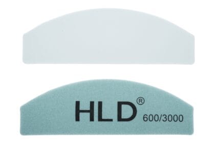 HLD Polerka shine MINI 600/3000 – miętowy łukowaty blok polerski, strona z logo i biała strona