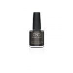 Lakier CND Vinylux Powerful Hematite #334 – grafitowo-czarna metaliczna butelka z czarną nakrętką na białym tle