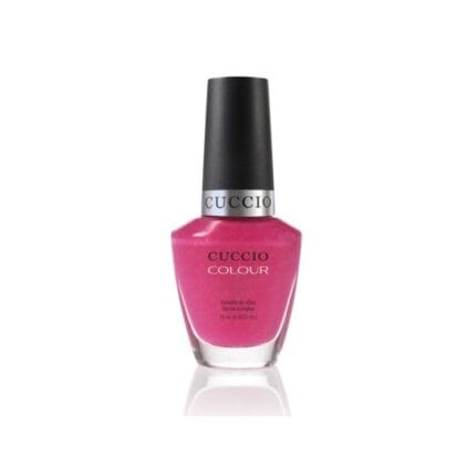 CUCCIO 6011 lakier tradycyjny 13 ml – malinowy róż z drobnym brokatem, butelka Colour, przód