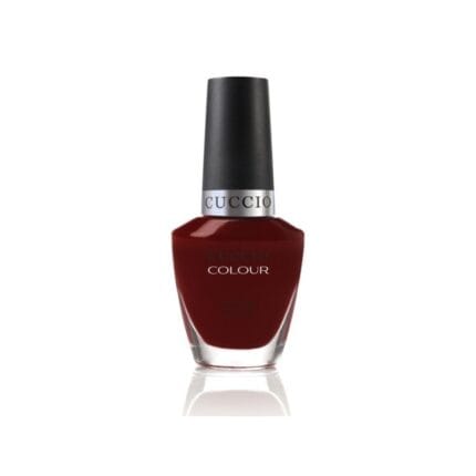 CUCCIO 6025 lakier tradycyjny 13 ml – ciemny bordowo-winny, butelka Colour na białym tle