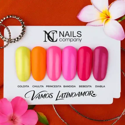 Zestaw lakierow hybrydowych Nails Company VAMOS LATINOAMOR – paleta 6 neonowych kolorow na tipsach