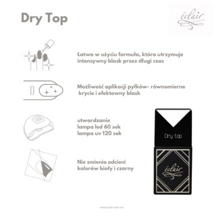 Eclair DRY TOP top hybrydowy no wipe 14 ml – efekt / zastosowanie