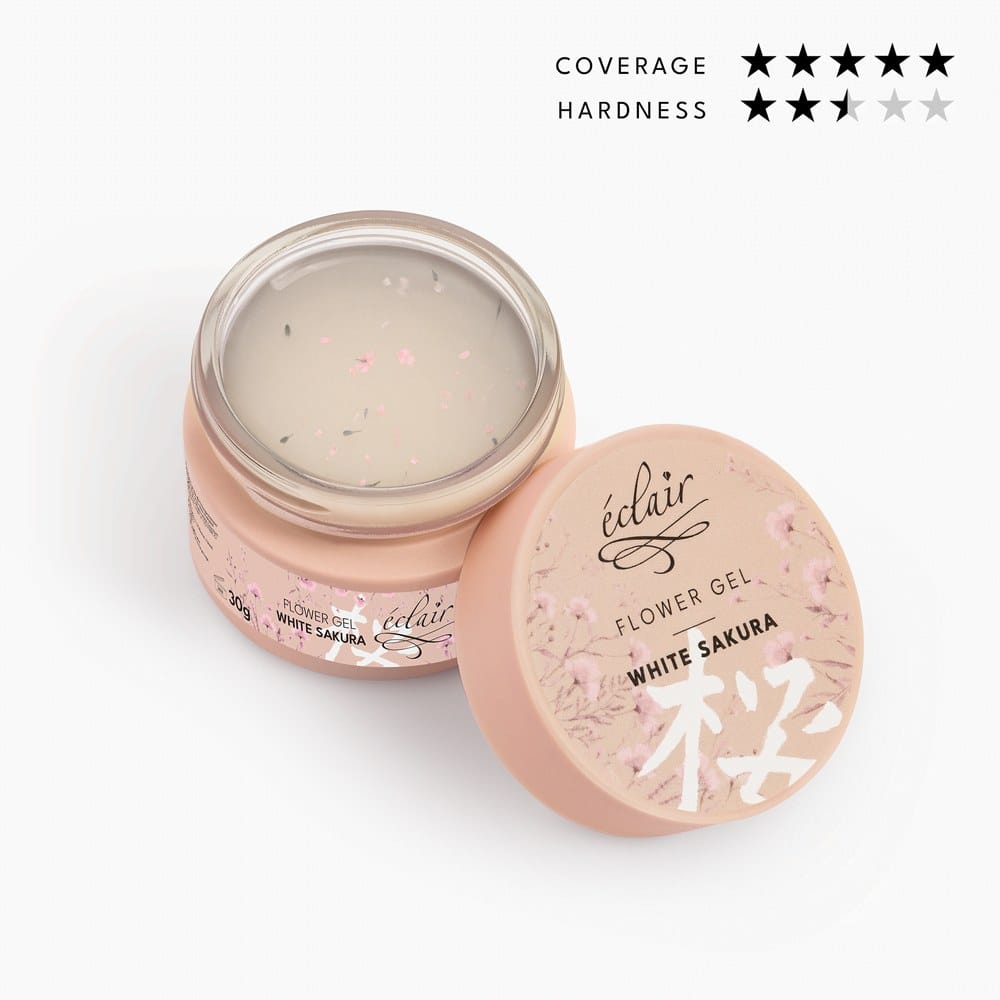 Eclair Flower Gel WHITE SAKURA żel budujący mlecznobiały z kwiatkami 30 g Eclair Flower Gel WHITE SAKURA żel budujący mlecznobiały z kwiatkami 30 g